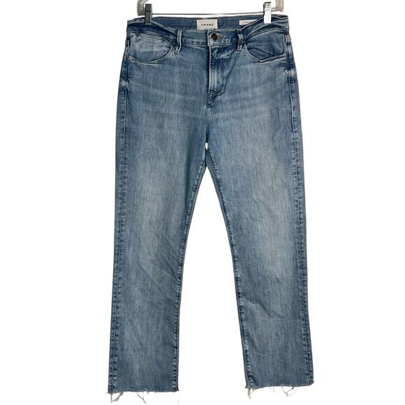 FRAME Le High Straight Jeans Aura Wash Size 29 Raw Hem Organic Cotton - Picture 1 of 9